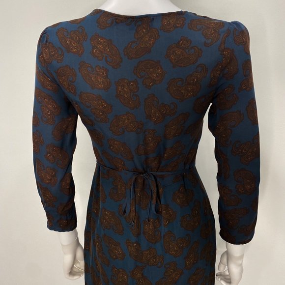 For Love & Lemons Double Slit V-Neck Maxi Dress Paisley Print Silk Blue Size S - Picture 9 of 14